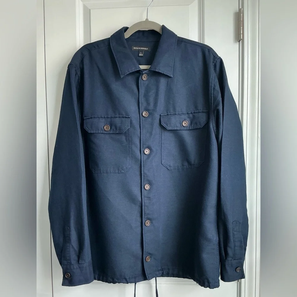 Banana Republic Men’s Linen-Cotton Coach’s Jacket Navy Blue (Size L)